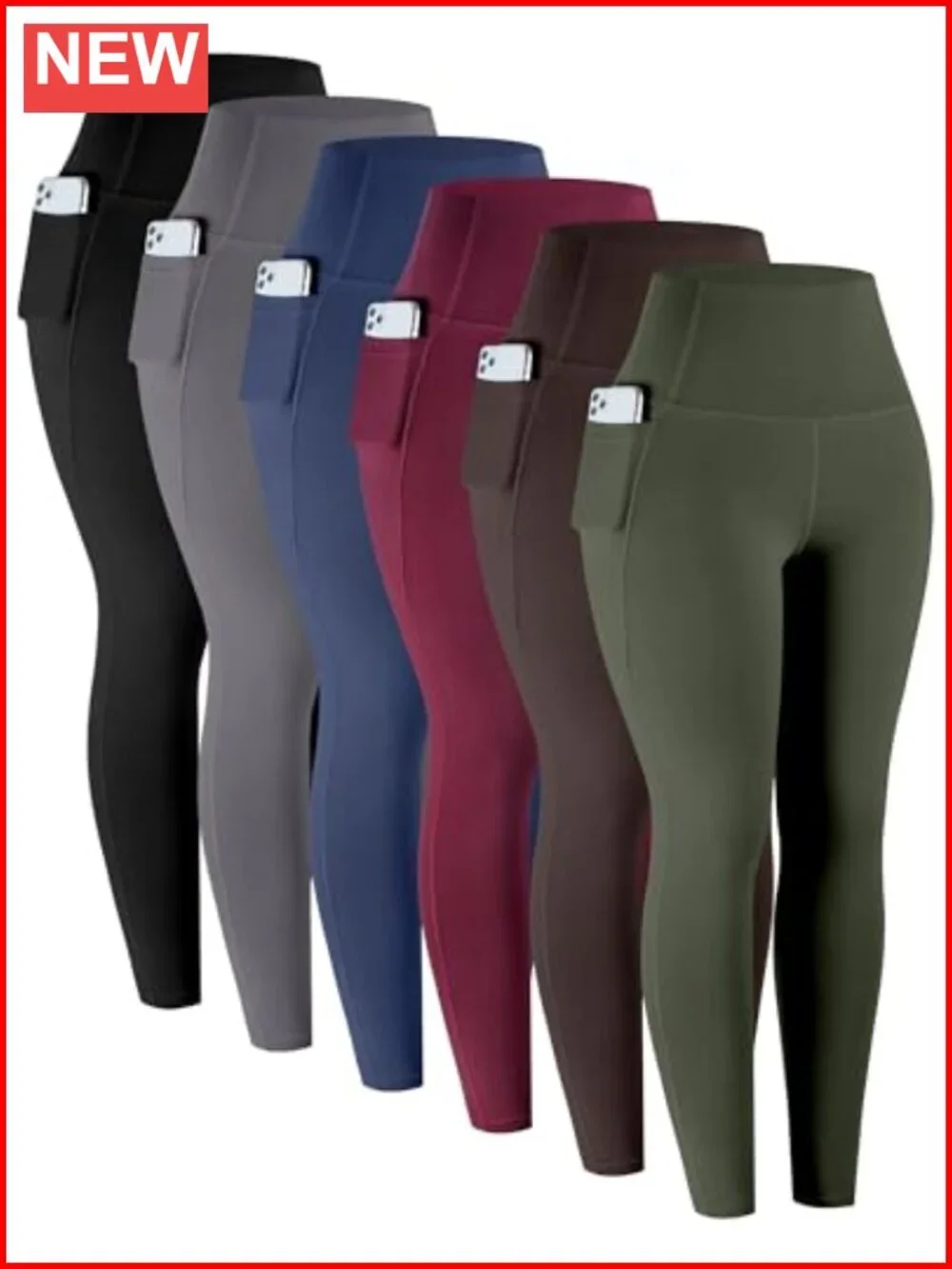 6 Pack High Waisted Tummy Control Yoga Leggings with Pockets